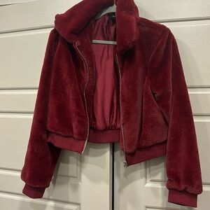 Red furry jacket